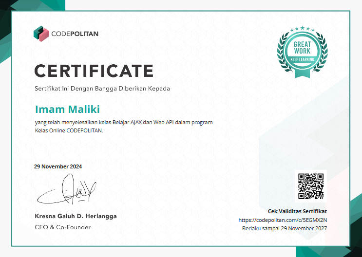 Ajax dan Web Api Certificate