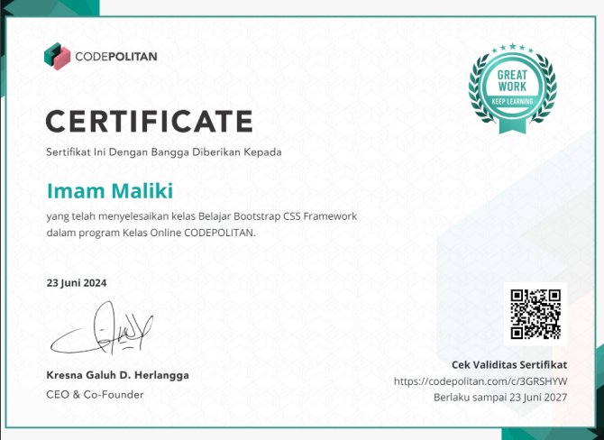 Bootstrap CSS framework Certificate