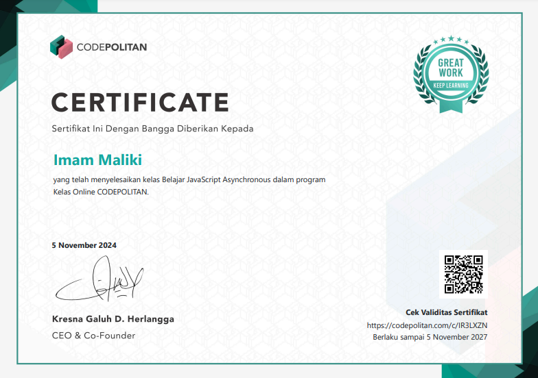 Belajar Dasar Node.js Certificate